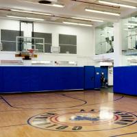 An indoor basketball court.